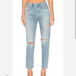 Agolde Jeans Jaimie High Rise Straight Leg Distressed Denim Jeans Sz 25
